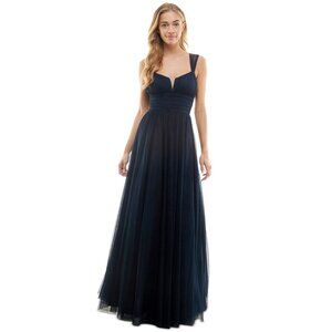 City Studios Womens Juniors Emma Pleated Notched Neck Gown Dress Navy Size 1 NWT